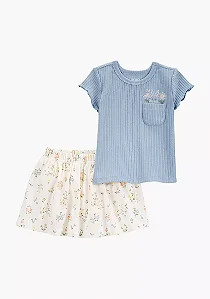 Conjunto Infantil Menina Carter’s 2 Peças Camiseta Azul Coelho + Saia