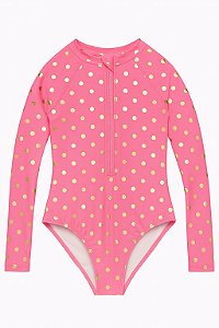 Maiô Infantil Menina Wonder Nation Rosa com Bolinhas Douradas