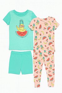 Pijama Infantil Menina Kirkland 4 Peças Estampa Abacaxi Importado