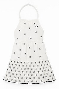 Vestido Calvin Klein Off White Flores Importado
