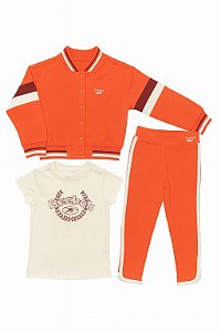Conjunto Infantil Menina Reebok Cardigan e Calça Moletom Laranja