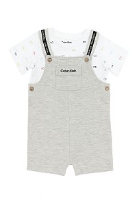Jardineira Menino Calvin 2 Peças Cinza Algodão Com Camiseta