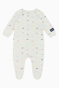 Macacão Calvin Klein Infantil Cinza em Algodão Logo Colorida