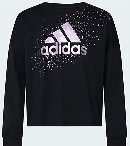 Camiseta Manga Longa Menina - Adidas Preta Detalhe Lilás