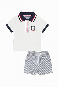 Conjunto Infantil Menino Tommy Hilfiger 2 Peças Polo Branca Com Bermuda
