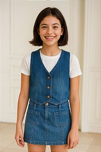 Conjunto Menina 2 Peças Oshkosh Colete e Saia Jeans