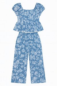Conjunto Menina 2 Peças Oshkosh Bata e Calça Azul Floral