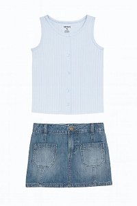 Conjunto Menina 2 Peças Oshkosh Regata Azul e Saia Jeans