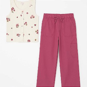 Conjunto Menina 2 Peças Oshkosh Regata Floral e Calça Bordô