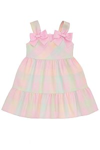 Vestido Menina Bonnie Jean Xadrez Rosa Com Laço