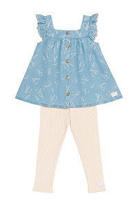 Conjunto Infantil Menina Calvin Klein Bata Jeans Fake + Legging Rosa