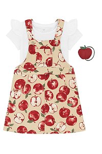 Conjunto Infantil Menina Happily Grey Jardineira Maçã Com Camiseta