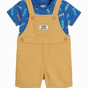 Jardineira Jeans Levi's Menino - Caramelo com Camiseta Azul