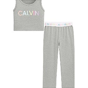 Conjunto Infantil Menina Calvin Klein 2 Peças Regata Cinza