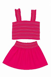 Conjunto Infantil Menina Cabana Cropped Drapeado + Shorts Pink