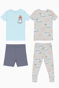 Pijama Infantil Menino Kirkland 4 Peças Estampa Foguete Importado