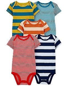 Kit 5 Body's Infantil Menino Carter’s Manga Curta Listrado