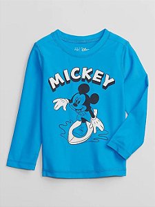 Camiseta Azul Manga Longa Praia - Gap Mickey - Menino