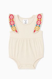 Body Infantil Menina Okie Dokie Bege Com Alça Renda