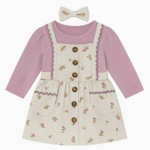 Conjunto 3 Peças Menina Nicole Miller Vestido e Body Lilás com Laço