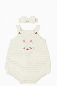 Conjunto 2 Peças Menina Little Lass Body com Laço Bege Gatinho