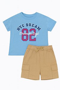 Conjunto Infantil Menina 2 Peças Pink Velvet Camiseta Azul e Shorts
