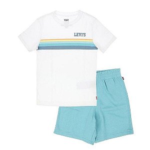 Conjunto 2 Peças Levi's Menino - Camiseta Branca Listra Colorida Central