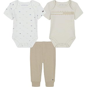 Conjunto 3 Peças Menino Tommy Hilfiger Body Bege com Calça