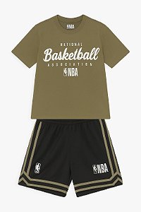 Conjunto Infantil Menino NBA Camiseta Verde e Bermuda Preta