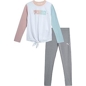 Conjunto 2 Peças Menina Puma Camiseta Manga Longa Legging Cinza