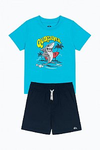 Conjunto 2 Peças Menino Quiksilver Camiseta Azul Tubarão