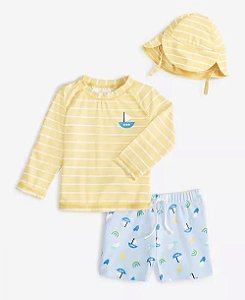 Conjunto Infantil Menino Praia First Impressions 3 Peças Camiseta Amarela