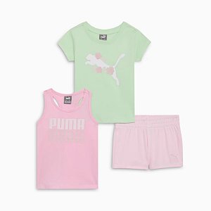 Conjunto Infantil Menina Puma 3 Peças Camiseta Verde e Regata