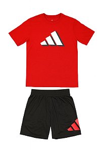 Conjunto Infantil Menino Adidas 2 Peças Camiseta Vermelha Bermuda Preta