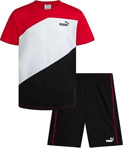 Conjunto Infantil Menino Puma 2 Peças Camiseta Dry Fit Vermelha e Preto