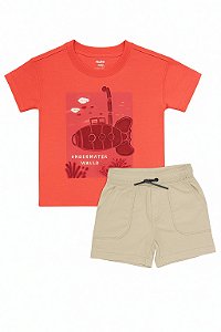 Conjunto Menino Carters Camiseta Laranja Submarino Bermuda Bege