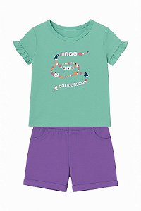 Conjunto Menina Wonder Nation 2 Peças Camiseta Verde Com Shorts