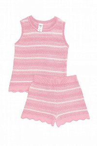 Conjunto Menina Oshkosh 2 Peças Regata e Shorts Crochê Rosa Listras