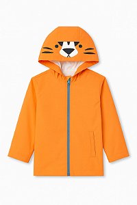 Jaqueta Infantil Cat e Jack Laranja Com Gorro Tigre - Impermeável