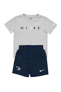 Conjunto 2 Peças Menino Nike Camiseta Cinza Bermuda Azul Marinho