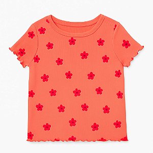 Camiseta Infantil Menina Cat e Jack Laranja Flores Canelada