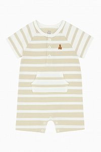 Romper Infantil Menino GAP Bege Listrado com Urso Bordado
