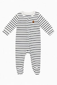 Macacão Infantil Menino GAP Branco Listrado com Urso Bordado