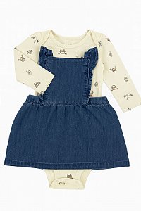 Jardineira Jeans Com Body Fazendinha Menina Carters