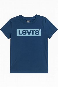 Camiseta Levis Manga Curta Menino Azul Com Logo Azul Clara