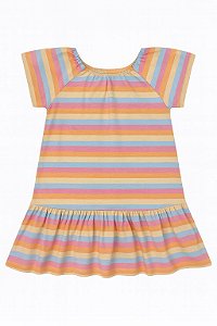Vestido Infantil Okie Dokie Manga Curta Listras Coloridas