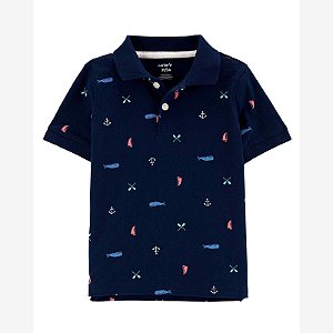 Camiseta Infantil Menino Carters Azul Marinho Gola Polo Marinheiro