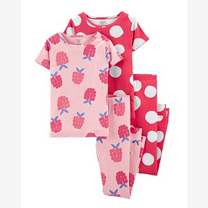 Pijama Infantil Menina 4 Peças Rosa Framboesa E Vermelho