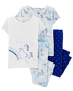 Pijama Infantil Menina 4 Peças Azul Unicórnio