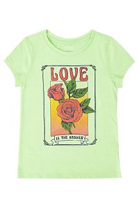 Camiseta Infantil Menina Oshkosh Manga Curta Verde Rosas Love